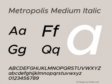 Metropolis Medium Italic Version 1.000;PS 001.000;hotconv 1.0.88;makeotf.lib2.5.64775 Font Sample