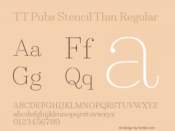 TT Pubs Stencil Thin Regular Version 1.000 Font Sample
