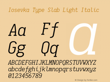 Iosevka Type Slab Light Italic 1.11.4; ttfautohint (v1.6) Font Sample