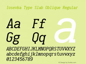 Iosevka Type Slab Oblique Regular 1.11.4; ttfautohint (v1.6) Font Sample