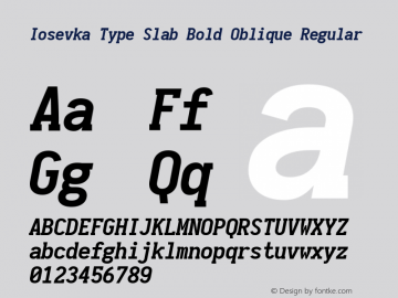 Iosevka Type Slab Bold Oblique Regular 1.11.4; ttfautohint (v1.6) Font Sample