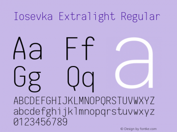 Iosevka Extralight Regular 1.11.4; ttfautohint (v1.6) Font Sample
