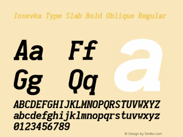 Iosevka Type Slab Bold Oblique Regular 1.11.4; ttfautohint (v1.6) Font Sample