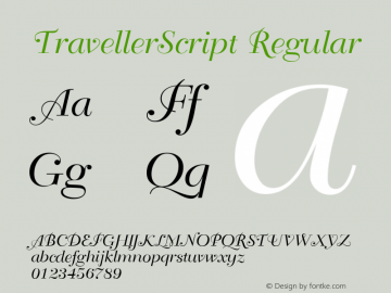 TravellerScript Regular Macromedia Fontographer 4.1 7/1/96 Font Sample