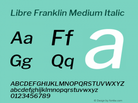 Libre Franklin Medium Italic Version 1.003;PS 001.003;hotconv 1.0.88;makeotf.lib2.5.64775; ttfautohint (v1.4.1) Font Sample