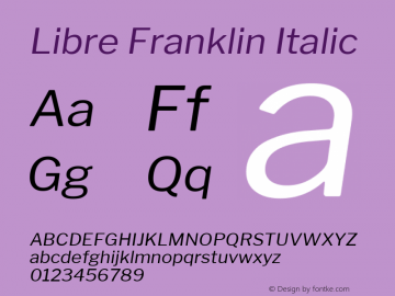 Libre Franklin Italic Version 1.003;PS 001.003;hotconv 1.0.88;makeotf.lib2.5.64775; ttfautohint (v1.4.1) Font Sample