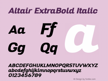 Altair ExtraBold Italic Version 1.000 Font Sample