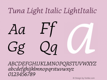 Tuna Light Italic LightItalic Version 8.0;图片样张