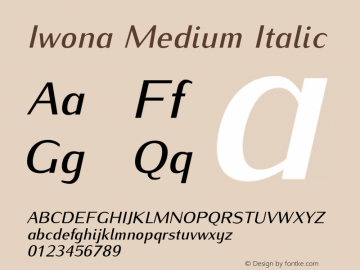 Iwona Medium Italic Version 1.000;PS 0.993;hotconv 1.0.49;makeotf.lib2.0.14853 Font Sample
