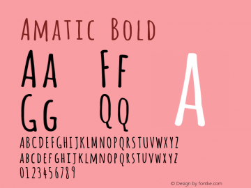 Amatic Bold Version 2.000; ttfautohint (v1.4.1) Font Sample