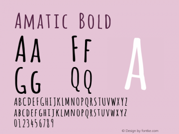Amatic Bold Version 2.000; ttfautohint (v0.97.46-7bfd) -l 8 -r 50 -G 200 -x 0 -D latn -f none -w G Font Sample