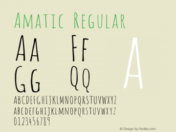 Amatic Regular Version 2.000; ttfautohint (v0.97.46-7bfd) -l 8 -r 50 -G 200 -x 0 -D latn -f none -w G Font Sample
