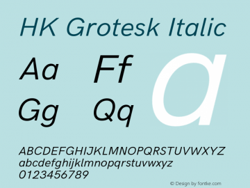 HK Grotesk Italic Version 1.045;PS 001.045;hotconv 1.0.88;makeotf.lib2.5.64775 Font Sample