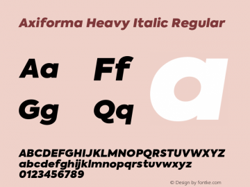 Axiforma Heavy Italic Regular Version 1.001;PS 001.001;hotconv 1.0.88;makeotf.lib2.5.64775 Font Sample