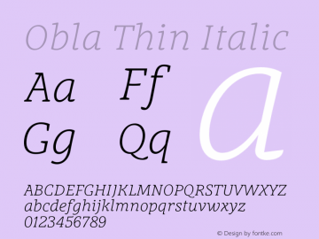 Obla Thin Italic Version 1.000 2016 initial release Font Sample