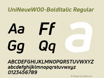 UniNeueW00-BoldItalic Regular Version 1.00 Font Sample