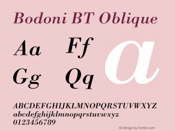 Bodoni BT Oblique mfgpctt-v4.4 Jan 4 1999 Font Sample