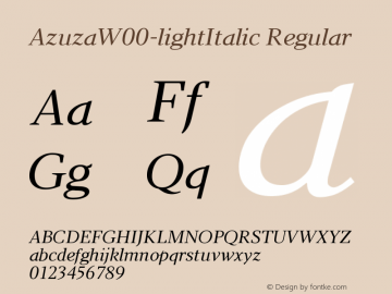 AzuzaW00-lightItalic Regular Version 2.00 Font Sample
