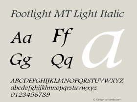 Footlight MT Light Italic v1.00 December 1992. MacPSWindows set 261 chars图片样张