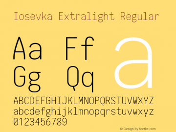Iosevka Extralight Regular 1.11.5; ttfautohint (v1.6) Font Sample