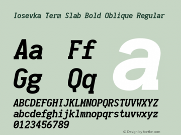 Iosevka Term Slab Bold Oblique Regular 1.11.5; ttfautohint (v1.6) Font Sample