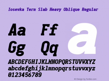 Iosevka Term Slab Heavy Oblique Regular 1.12.0; ttfautohint (v1.6) Font Sample