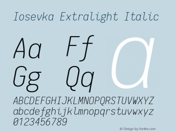 Iosevka Extralight Italic 1.12.0; ttfautohint (v1.6)图片样张