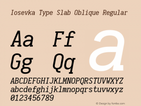 Iosevka Type Slab Oblique Regular 1.12.0; ttfautohint (v1.6) Font Sample