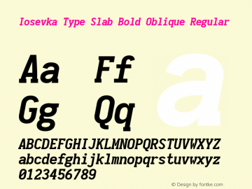 Iosevka Type Slab Bold Oblique Regular 1.12.1; ttfautohint (v1.6) Font Sample