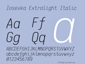 Iosevka Extralight Italic 1.12.1; ttfautohint (v1.6) Font Sample