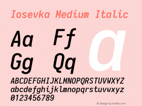 Iosevka Medium Italic 1.12.1; ttfautohint (v1.6) Font Sample