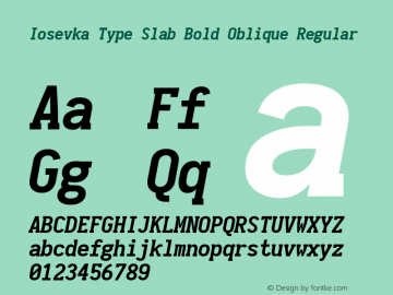 Iosevka Type Slab Bold Oblique Regular 1.12.2; ttfautohint (v1.6) Font Sample