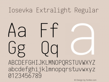Iosevka Extralight Regular 1.12.2; ttfautohint (v1.6) Font Sample