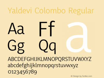 Yaldevi Colombo Regular Version 1.020 ; ttfautohint (v1.6) Font Sample