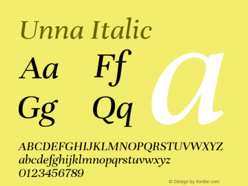 Unna Italic Version 2.007; ttfautohint (v1.5)图片样张