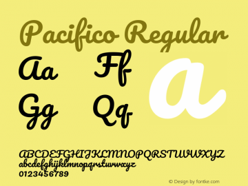 Pacifico Regular Version 2.001 Font Sample