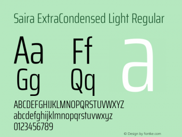 Saira ExtraCondensed Light Regular Version 0.072 Font Sample