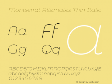 Montserrat Alternates Thin Italic Version 6.001 Font Sample