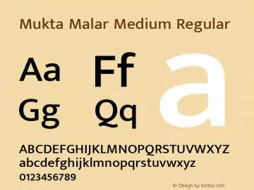 Mukta Malar Medium Regular Version 2.204;PS 1.000;hotconv 1.0.98;makeotf.lib2.5.65220; ttfautohint (v1.6) Font Sample