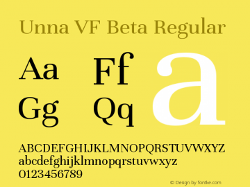 Unna VF Beta Regular Version 2.007 Font Sample