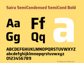 Saira SemiCondensed SemiCond Bold Version 0.072 Font Sample