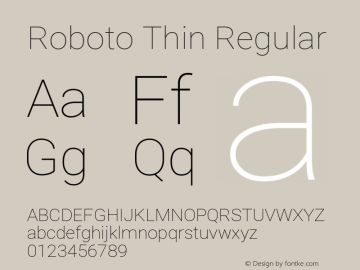 Roboto Thin Regular Version 2.137; 2017 Font Sample