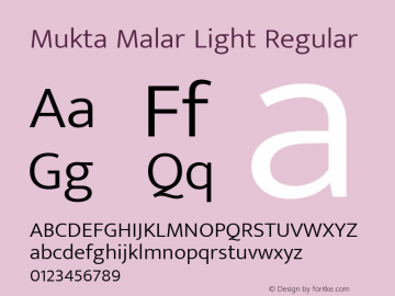Mukta Malar Light Regular Version 2.204;PS 1.000;hotconv 1.0.98;makeotf.lib2.5.65220; ttfautohint (v1.6)图片样张