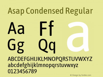 Asap Condensed Regular Version 1.006; ttfautohint (v1.5) Font Sample