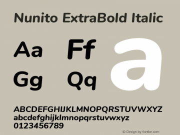 Nunito ExtraBold Italic Version 3.001 Font Sample