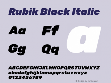 Rubik Black Italic Version 2.000 Font Sample