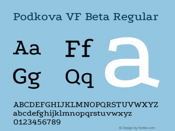 Podkova VF Beta Regular Version 2.100 Font Sample
