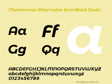 Montserrat Alternates SemiBold Italic Version 6.001 Font Sample
