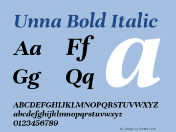 Unna Bold Italic Version 2.007; ttfautohint (v1.5) Font Sample