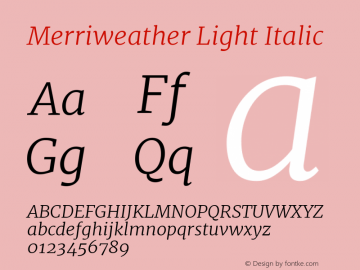 Merriweather Light Italic Version 2.001 Font Sample